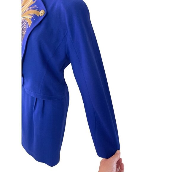 Cache Vintage Womens Skirt Suit Blue Size 4 By Joseph Ho Applique Pure Wool - Picture 7 of 10